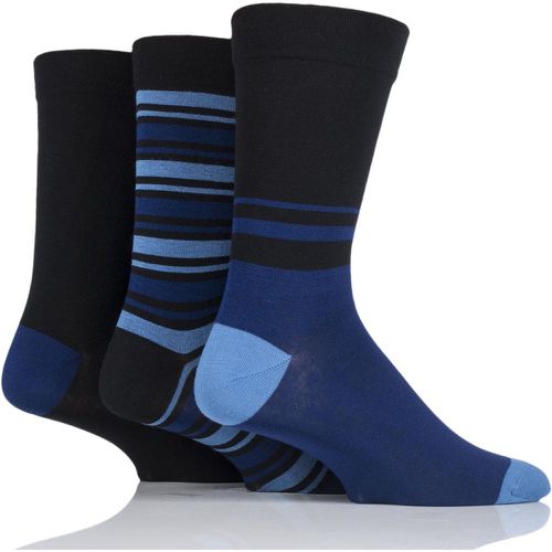 Mens 3 Pair Comfort Cuff Gentle Bamboo Striped Socks with Smooth Toe Seams Black / Blue 12-14 - SockShop - Modalova