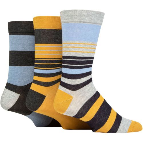 Mens 3 Pair Comfort Cuff Gentle Bamboo Striped Socks with Smooth Toe Seams Blue Jay 12-14 - SockShop - Modalova
