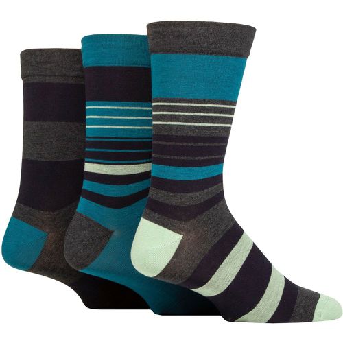 Mens 3 Pair Comfort Cuff Gentle Bamboo Striped Socks with Smooth Toe Seams Sage 7-11 - SockShop - Modalova