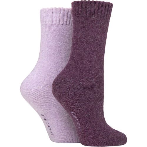 Ladies 2 Pair Wool Mix Striped and Plain Boot Socks Royal Plain 4-8 Ladies - SockShop - Modalova