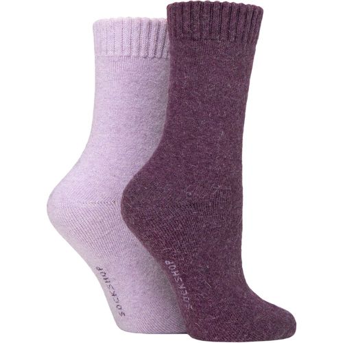 Women's 2 Pair Wool Mix Striped and Plain Boot Socks Royal Plain 4-8 Ladies - SockShop - Modalova