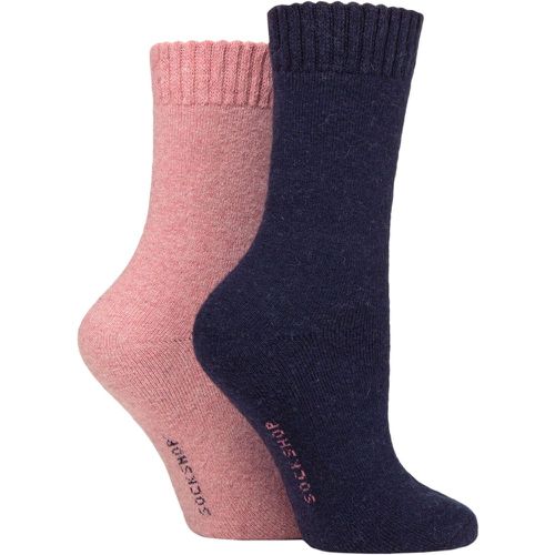 Ladies 2 Pair Wool Mix Striped and Plain Boot Socks Wild Rose Plain 4-8 Ladies - SockShop - Modalova