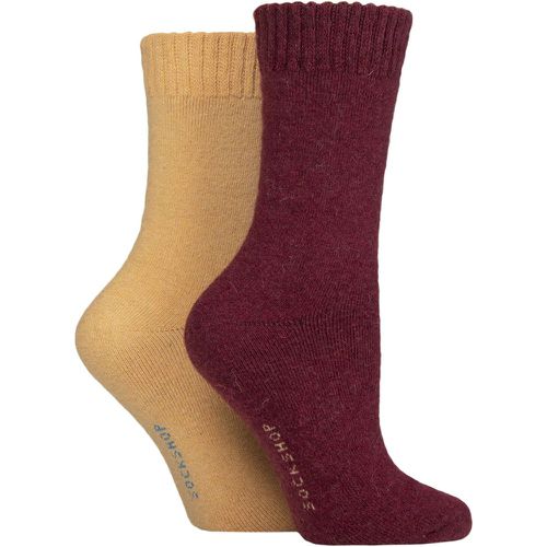 Women's 2 Pair Wool Mix Striped and Plain Boot Socks Cinnamon Plain 4-8 Ladies - SockShop - Modalova