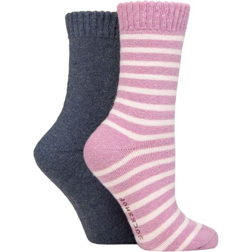 Ladies 2 Pair Wool Mix Striped and Plain Boot Socks Smokey Striped 4-8 - SockShop - Modalova