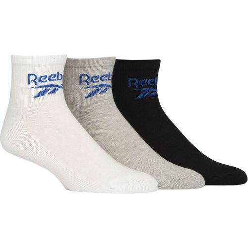 Mens and Ladies 3 Pair Foundation Cotton Ankle Socks White / Grey / Black 2.5-3.5 UK - Reebok - Modalova