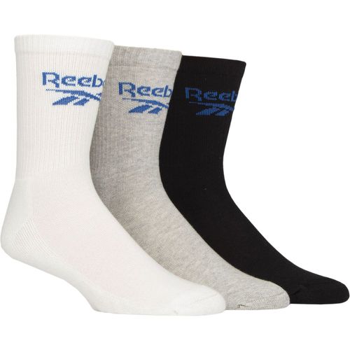 Mens and Women's 3 Pair Foundation Cotton Crew Socks White / Grey / Black 4.5-6 UK - Reebok - Modalova