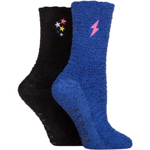 Ladies 2 Pair Wildfeet Embroidered Cosy Lounge Socks Lightning Bolt and Stars 4-8 - SockShop - Modalova