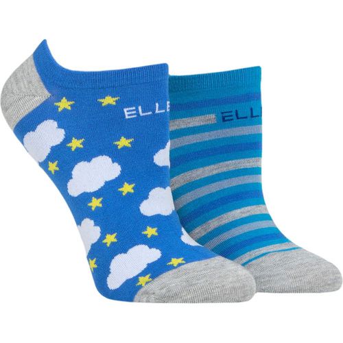 Women's 2 Pair Plain, Patterned and Striped Bamboo No Show Socks Sky Patterned 4-8 Ladies - Elle - Modalova