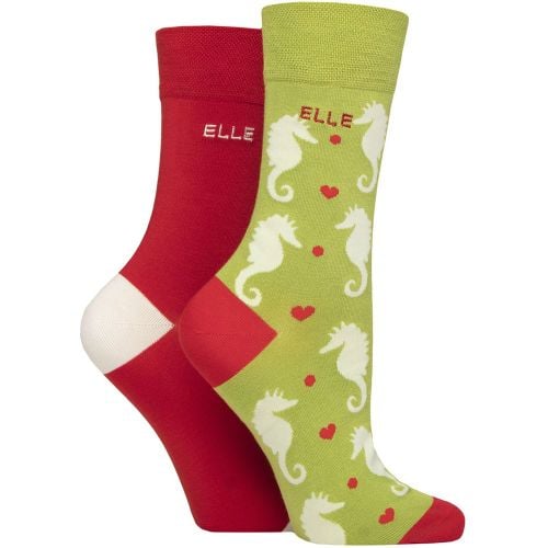 Women's 2 Pair Elle Bamboo Patterned and Plain Socks Coastal Joy 4-8 - SockShop - Modalova