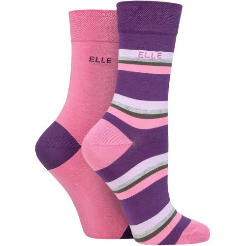 Women's 2 Pair Bamboo Striped and Plain Socks Wild Rose 4-8 Ladies - Elle - Modalova