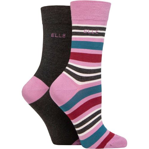 Ladies 2 Pair Bamboo Striped and Plain Socks Smokey Pink 4-8 - Elle - Modalova
