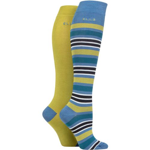 Women's 2 Pair Bamboo Striped and Plain Knee High Socks Moonlight Blue 4-8 - Elle - Modalova