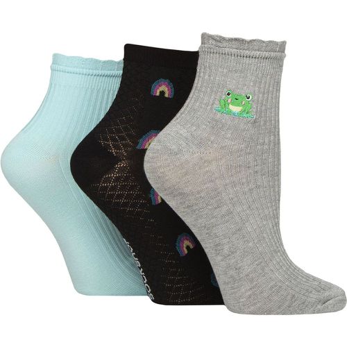 Women's 3 Pair Frill Welt Ribbed Bamboo Anklet Socks Rainbow 4-8 - Elle - Modalova