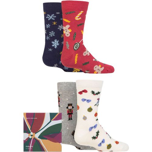 Kids 4 Pair Noel Christmas Organic Cotton Gift Boxed Socks Multi Kids 7-9 Years - Thought - Modalova