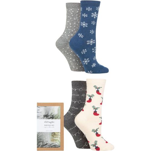 Ladies 4 Pair Nessie Christmas Organic Cotton Gift Boxed Socks Assorted 4-7 Ladies - Thought - Modalova