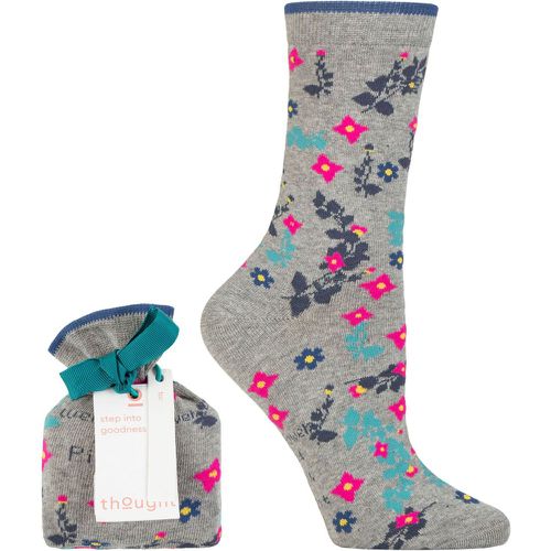 Ladies 1 Pair Viola Floral Organic Cotton Gift Bagged Socks Marle 4-7 - Thought - Modalova