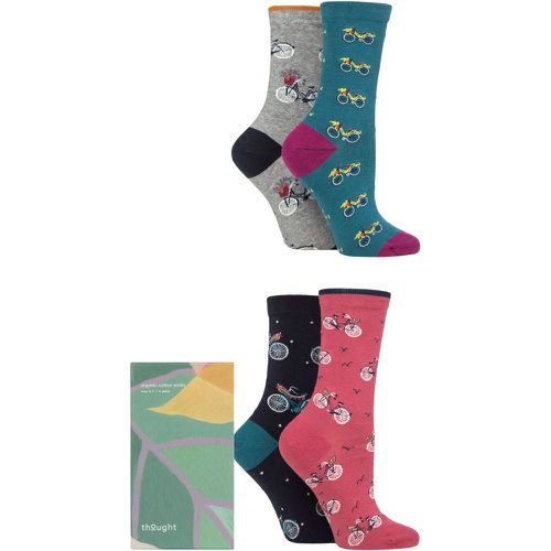 Ladies 4 Pair Gift Boxed Birds Flowers and Bicycles Organic Cotton Socks 4-7 Ladies - Thought - Modalova