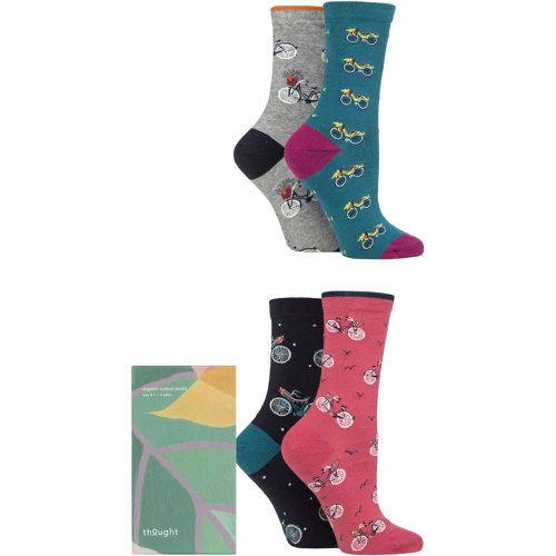 Women's 4 Pair Gift Boxed Birds Flowers and Bicycles Organic Cotton Socks 4-7 Ladies - Thought - Modalova