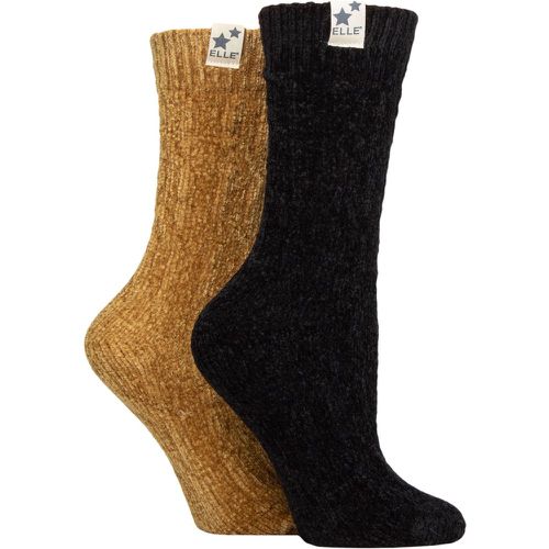 Ladies 2 Pair Cable Knit Chenille Boot Socks French Mustard 4-8 - Elle - Modalova