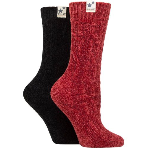 Ladies 2 Pair Cable Knit Chenille Boot Socks Merlot / Black 4-8 - Elle - Modalova