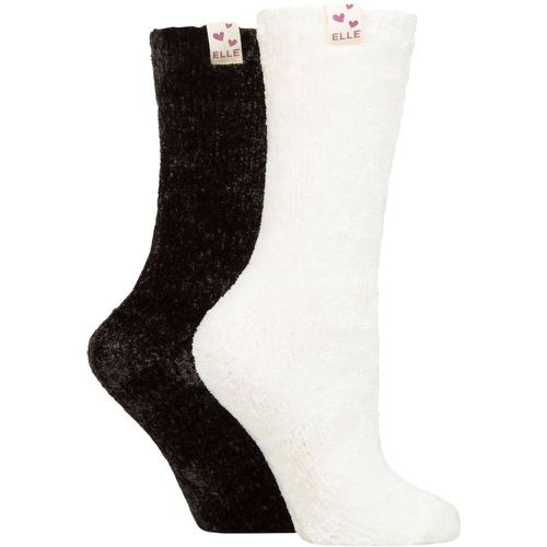 Ladies 2 Pair Chenille Leisure Socks Charcoal Cream 4-8 - Elle - Modalova