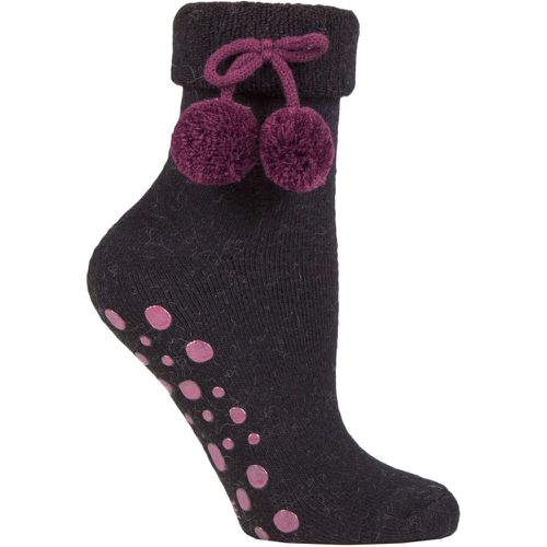 Ladies 1 Pair Wool Mix Slipper Socks with Pompoms / Purple 4-8 Ladies - Elle - Modalova