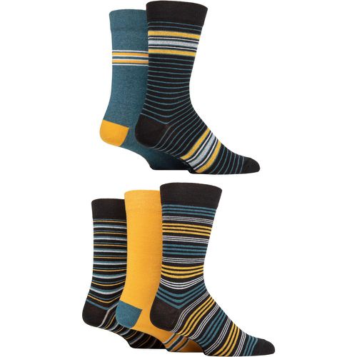 Mens 5 Pair Plain and Patterned Cotton Socks with Gentle Grip Tops Black / Gold Stripe 7-11 Mens - SockShop - Modalova