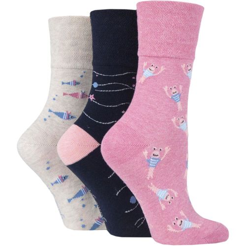 Ladies 3 Pair Fun Feet Socks Seabed 4-8 Ladies - Gentle Grip - Modalova