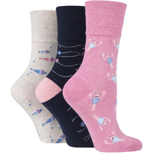 Women's 3 Pair Fun Feet Socks Seabed 4-8 Ladies - Gentle Grip - Modalova