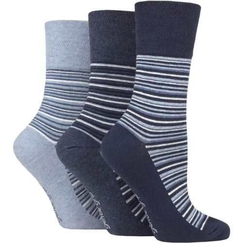 Ladies 3 Pair Cotton Patterned and Striped Socks Varied Stripe Navy / Denim 4-8 Ladies - Gentle Grip - Modalova