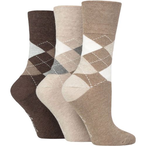 Ladies 3 Pair Argyle Patterned Cotton Socks Argyle / Neutral 4-8 Ladies - Gentle Grip - Modalova