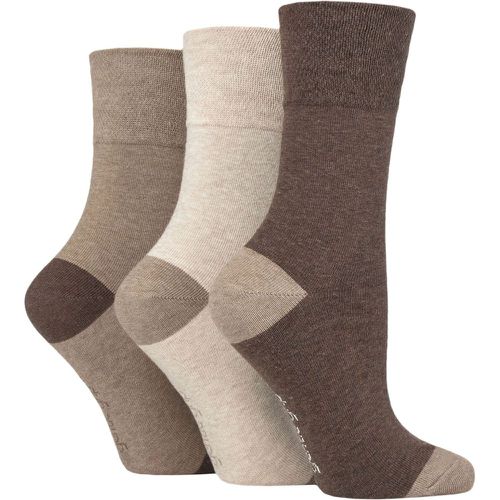 Ladies 3 Pair Cotton Patterned and Striped Socks Contrast Heel and Toe / Neutral 4-8 Ladies - Gentle Grip - Modalova