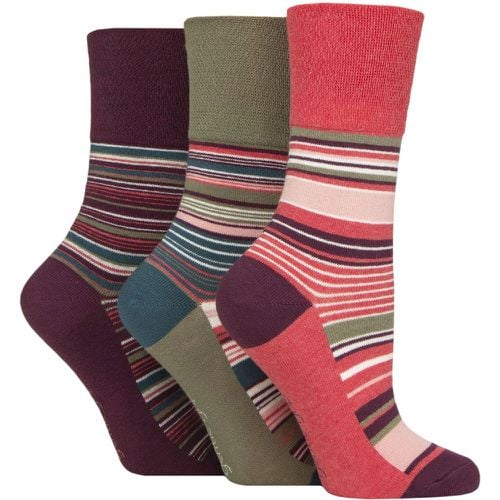 Women's 3 Pair Cotton Patterned and Striped Socks Wilderness Stripe 4-8 - Gentle Grip - Modalova