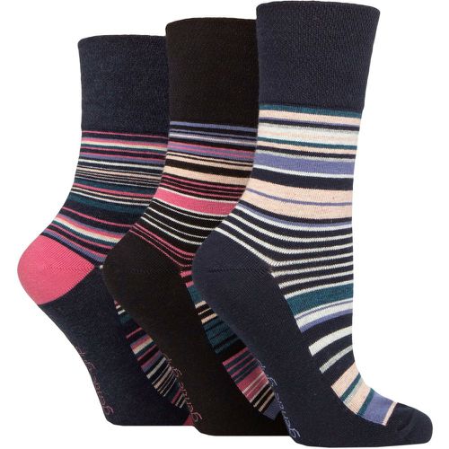 Ladies 3 Pair Cotton Patterned and Striped Socks Whimsy Stripes Navy Melange 4-8 - Gentle Grip - Modalova