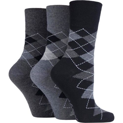 Ladies 3 Pair Argyle Patterned Cotton Socks Argyle Tonal 4-8 Ladies - Gentle Grip - Modalova