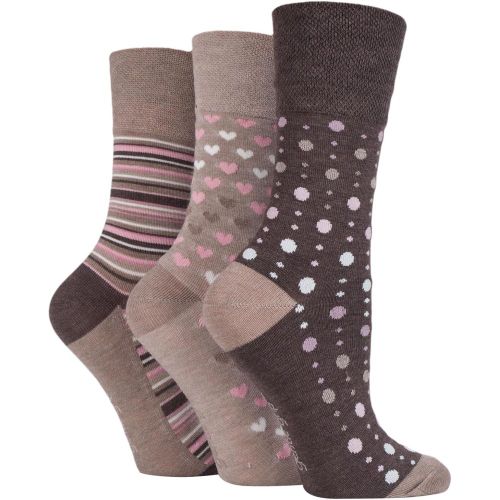 Women's 3 Pair Patterned Bamboo Socks Neutral 4-8 Ladies - Gentle Grip - Modalova