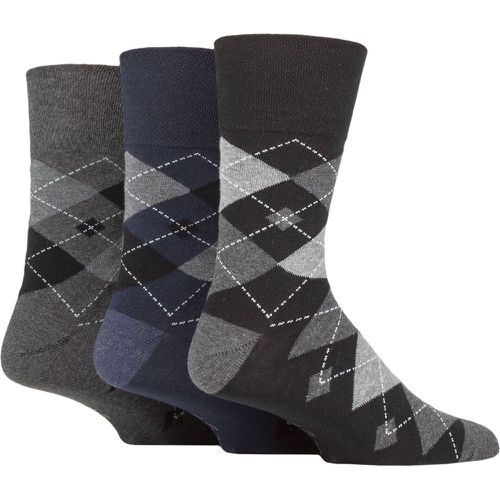 Mens 3 Pair Argyle Cotton Socks Argyle Black / Navy / Charcoal 6-11 - Gentle Grip - Modalova