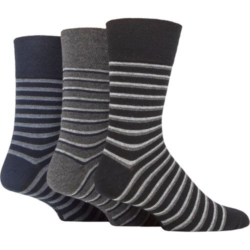 Mens 3 Pair Cotton Argyle Patterned and Striped Socks Varied Stripe Black / Navy / Charcoal 6-11 Mens - Gentle Grip - Modalova
