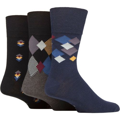 Mens 3 Pair Cotton Argyle Patterned and Striped Socks Metro Argyle Black / Navy / Charcoal 6-11 - Gentle Grip - Modalova