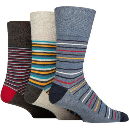 Mens 3 Pair Cotton Argyle Patterned and Striped Socks Stripe Connection Light 6-11 - Gentle Grip - Modalova