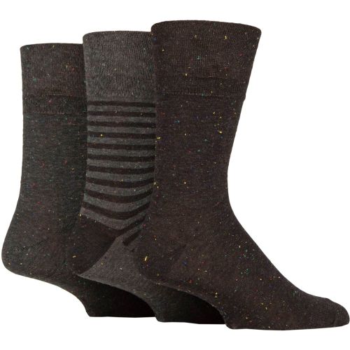 Mens 3 Pair Cotton Argyle Patterned and Striped Socks Nepped Charcoal 6-11 - Gentle Grip - Modalova