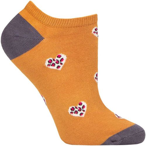 Women's 1 Pair Lily Leopard Heart Bamboo and Organic Cotton Trainer Socks Amber 4-7 Ladies - Thought - Modalova