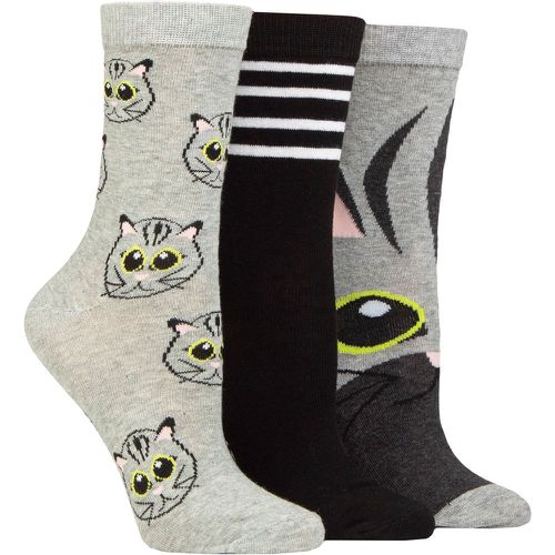 Ladies 3 Pair SOCKSHOP Cotton Novelty Patterned Socks Cat 4-8 UK - Wildfeet - Modalova