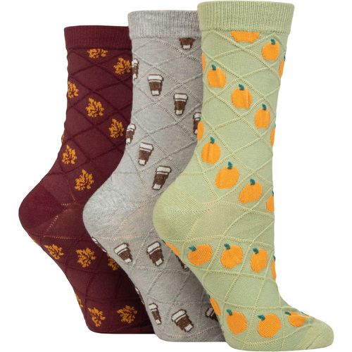 Ladies 3 Pair SOCKSHOP Textured Knit Cotton Socks Pumpkin / Latte / Leaf 4-8 - Wildfeet - Modalova