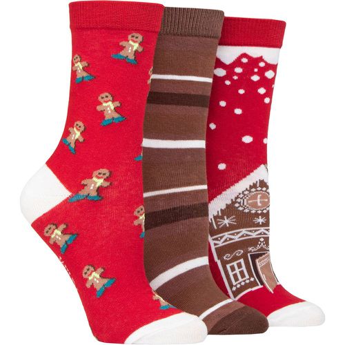 Ladies 3 Pair SOCKSHOP Wildfeet Cotton Christmas Gift Socks Gingerbread Man / House 4-8 UK - Wild Feet - Modalova