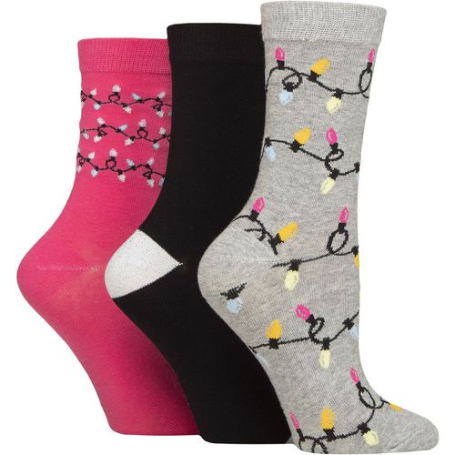 Ladies 3 Pair SOCKSHOP Cotton Christmas Gift Socks Christmas Lights 4-8 - Wildfeet - Modalova