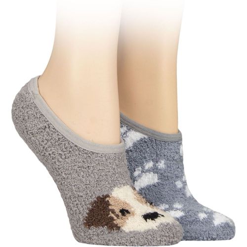 Ladies 2 Pair SOCKSHOP Animal and Patterned Cosy Slipper Socks with Grip Dog / Paw Prints 4-8 - Wildfeet - Modalova