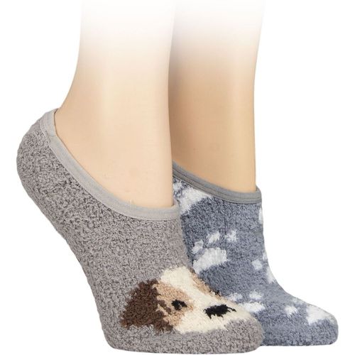 Women's 2 Pair SOCKSHOP Animal and Patterned Cosy Slipper Socks with Grip Dog / Paw Prints 4-8 - Wildfeet - Modalova