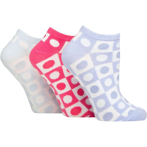 Ladies 3 Pair SOCKSHOP Cotton Patterned Trainer Socks Spotty Check Lilac / Pink / Blue 4-8 - Wildfeet - Modalova