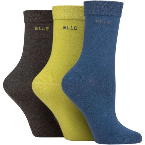 Women's 3 Pair Plain, Striped and Patterned Cotton Socks with Smooth Toes Moonlight Blue Plain 4-8 - Elle - Modalova